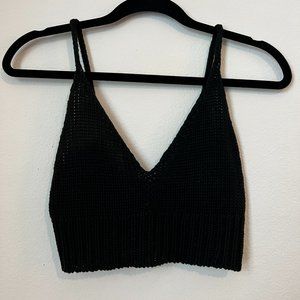 Brandy Melville Black Crochet Knit Triangle Crop Top